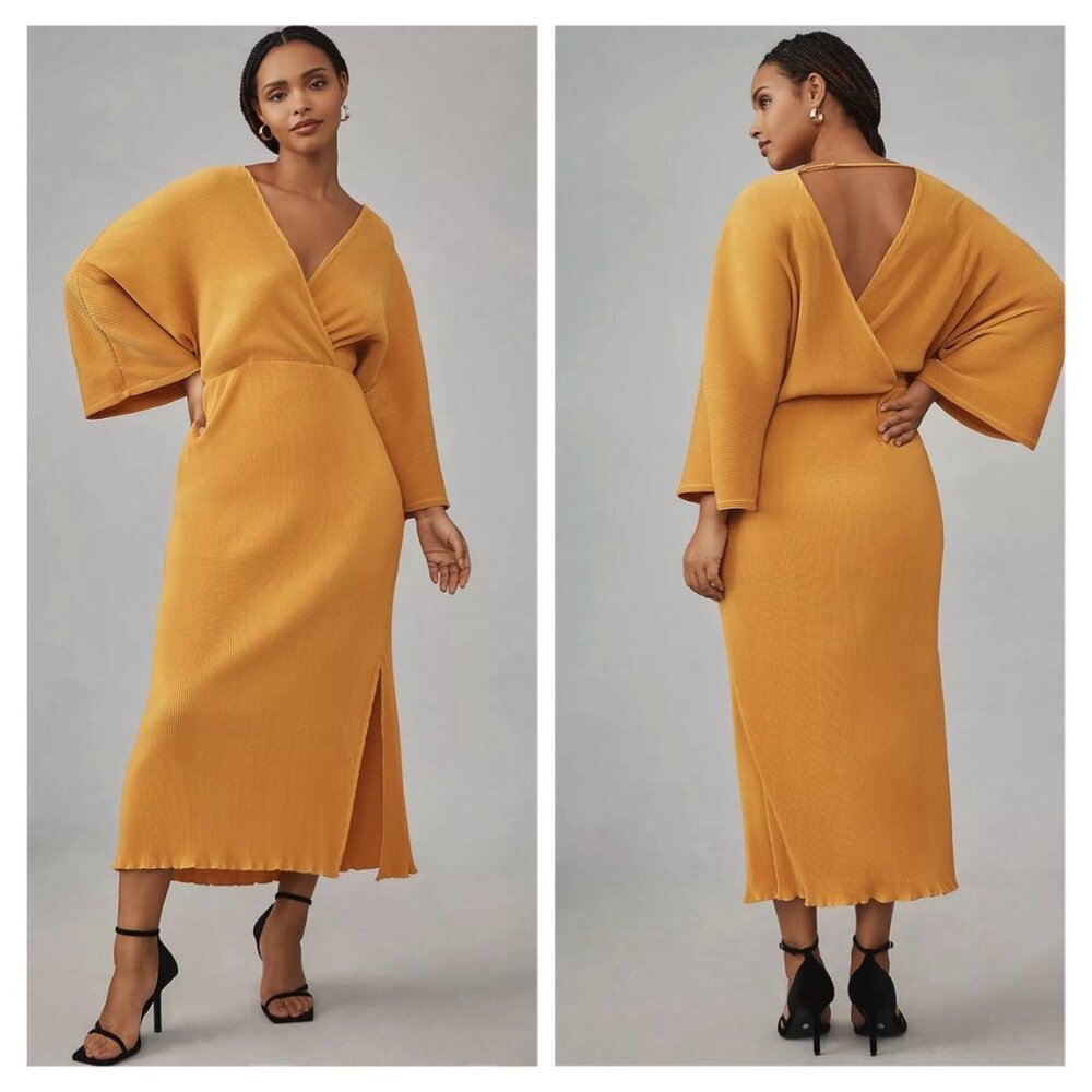 NWT Anthropologie Plisse V-Neck Wrap Midi Dress